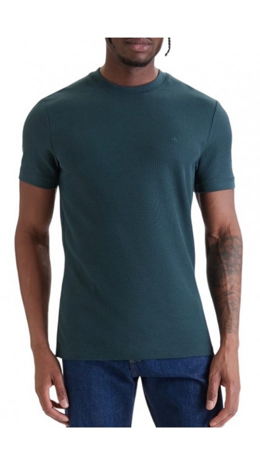 CALVIN KLEIN JEANS SLIM MICRO WAFFLE CREWNK T-SHIRT ΜΠΛΟΥΖΑ ΑΝΔΡΙΚΗ FOREST GREEN
