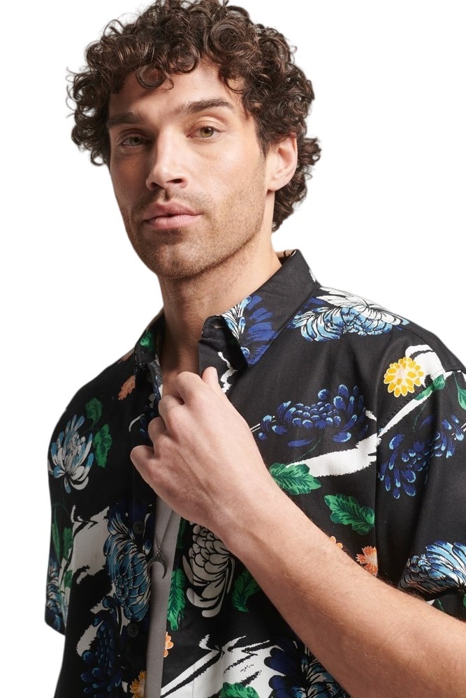 SUPERDRY D2 OVIN VINTAGE HAWAIIAN S/S SHIRT ΠΟΥΚΑΜΙΣΟ ΑΝΔΡΙΚΟ BLACK