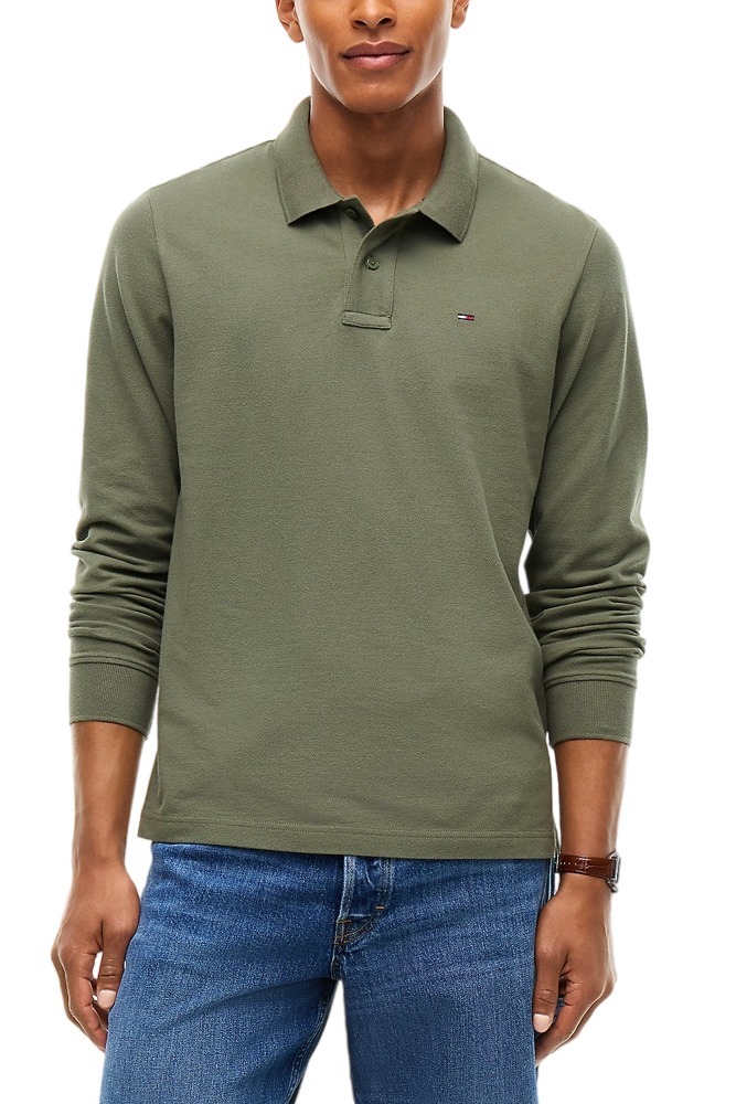 TOMMY JEANS REG ESS POLO T-SHIRT ΜΠΛΟΥΖΑ ΜΑΚΡΥΜΑΝΙΚΗ ΑΝΔΡΙΚΗ MILITARY GREEN