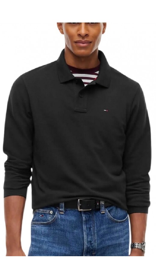 TOMMY JEANS REG ESS POLO T-SHIRT ΜΠΛΟΥΖΑ ΜΑΚΡΥΜΑΝΙΚΗ ΑΝΔΡΙΚΗ BLACK