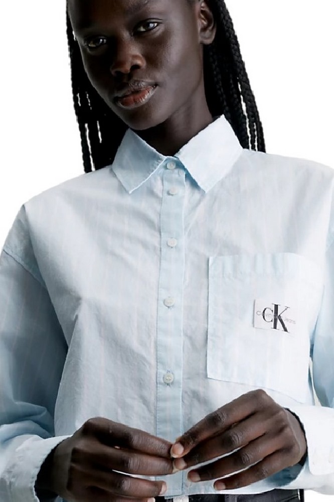 CALVIN KLEIN JEANS WOVEN LABEL CROPPED SHIRT ΠΟΥΚΑΜΙΣΟ ΓΥΝΑΙΚΕΙΟ CIEL