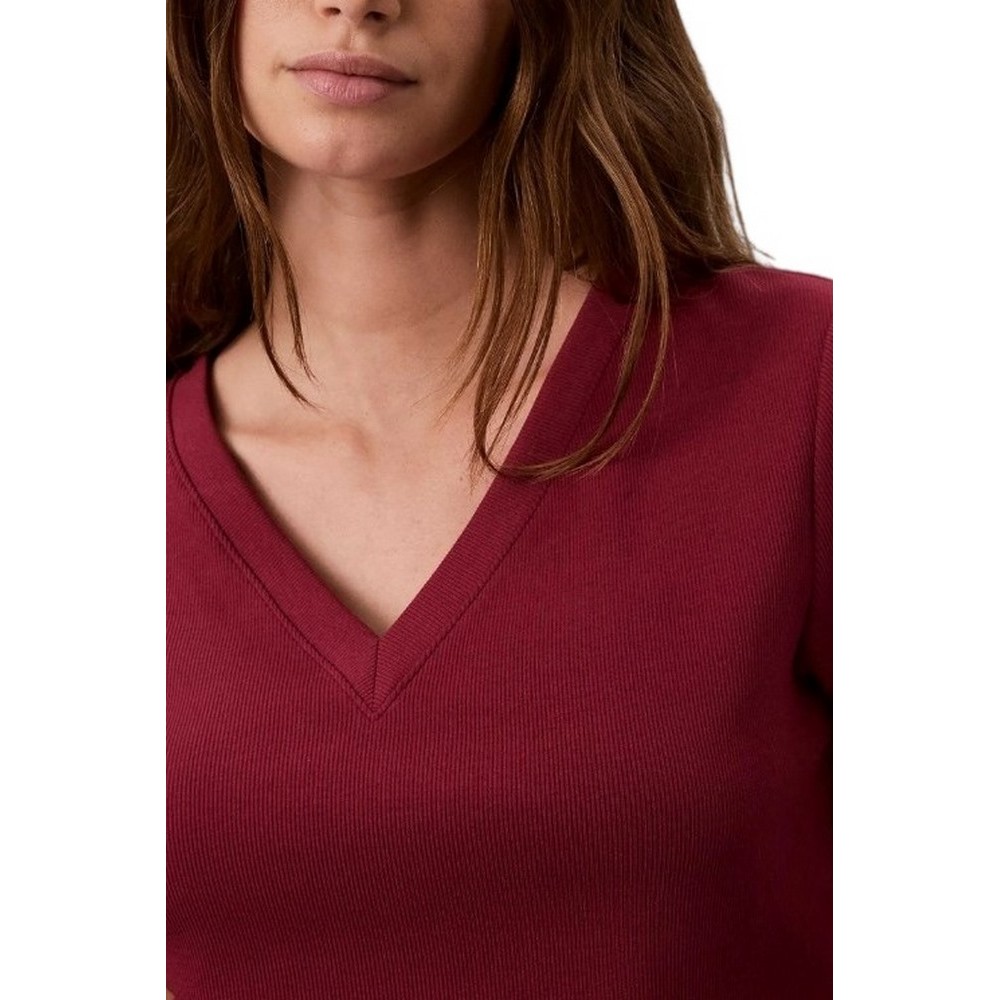 CALVIN KLEIN JEANS  WOVEN LABEL RIB VNECK T-SHIRT ΜΠΛΟΥΖΑ ΓΥΝΑΙΚΕΙΑ BORDEAUX
