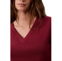 CALVIN KLEIN JEANS  WOVEN LABEL RIB VNECK T-SHIRT ΜΠΛΟΥΖΑ ΓΥΝΑΙΚΕΙΑ BORDEAUX