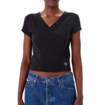CALVIN KLEIN JEANS  WOVEN LABEL RIB VNECK T-SHIRT ΜΠΛΟΥΖΑ ΓΥΝΑΙΚΕΙΑ BLACK