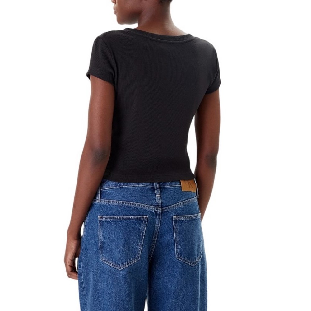 CALVIN KLEIN JEANS  WOVEN LABEL RIB VNECK T-SHIRT ΜΠΛΟΥΖΑ ΓΥΝΑΙΚΕΙΑ BLACK