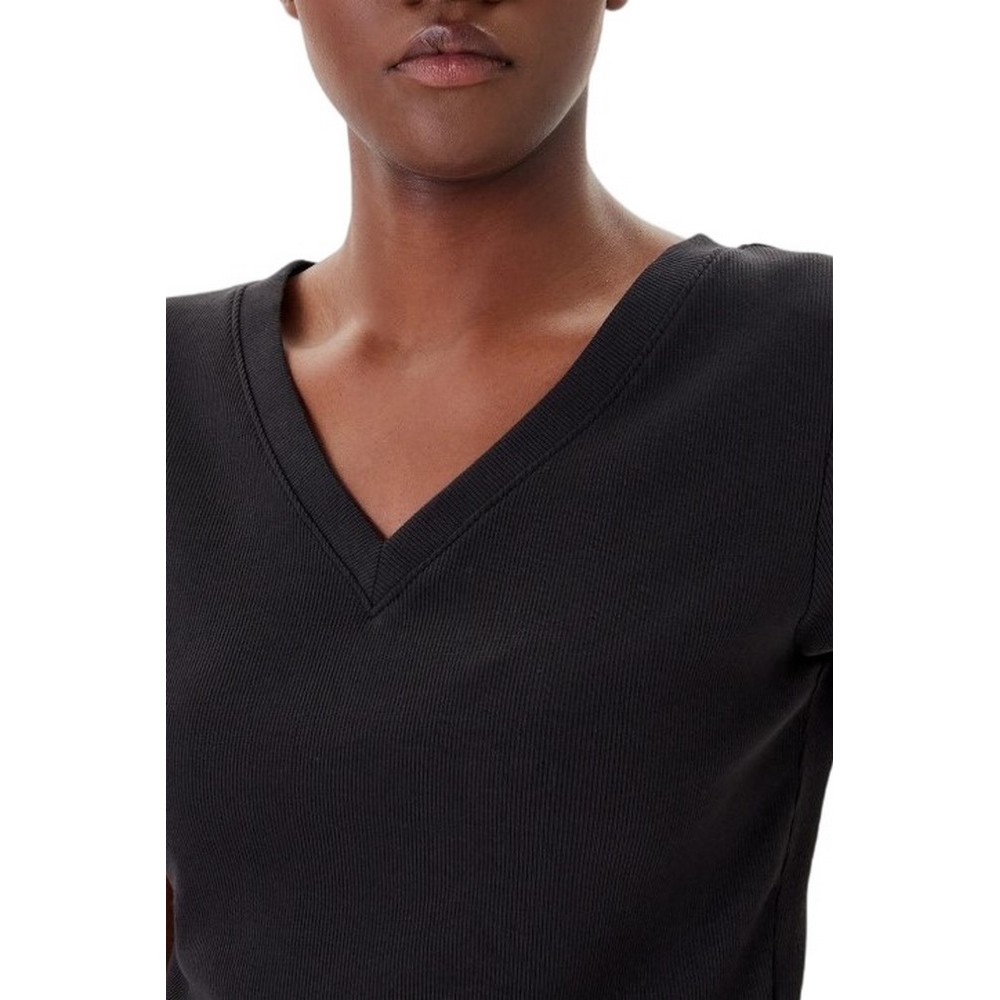 CALVIN KLEIN JEANS  WOVEN LABEL RIB VNECK T-SHIRT ΜΠΛΟΥΖΑ ΓΥΝΑΙΚΕΙΑ BLACK