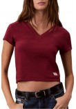 CALVIN KLEIN JEANS  WOVEN LABEL RIB VNECK T-SHIRT ΜΠΛΟΥΖΑ ΓΥΝΑΙΚΕΙΑ BORDEAUX