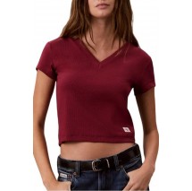 CALVIN KLEIN JEANS  WOVEN LABEL RIB VNECK T-SHIRT ΜΠΛΟΥΖΑ ΓΥΝΑΙΚΕΙΑ BORDEAUX