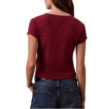 CALVIN KLEIN JEANS  WOVEN LABEL RIB VNECK T-SHIRT ΜΠΛΟΥΖΑ ΓΥΝΑΙΚΕΙΑ BORDEAUX