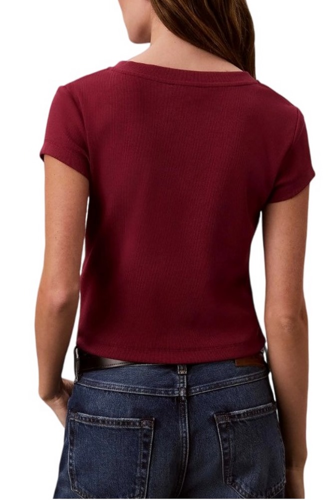 CALVIN KLEIN JEANS  WOVEN LABEL RIB VNECK T-SHIRT ΜΠΛΟΥΖΑ ΓΥΝΑΙΚΕΙΑ BORDEAUX