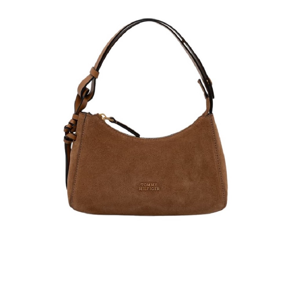 TOMMY HILFIGER STATEMENT MINI SHOULD BAG SUEDE ΤΣΑΝΤΑ ΓΥΝΑΙΚΕΙΑ COGNAC