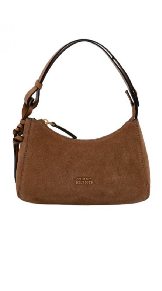TOMMY HILFIGER STATEMENT MINI SHOULD BAG SUEDE ΤΣΑΝΤΑ ΓΥΝΑΙΚΕΙΑ COGNAC