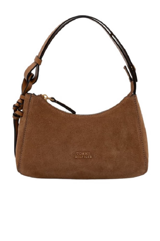 TOMMY HILFIGER STATEMENT MINI SHOULD BAG SUEDE ΤΣΑΝΤΑ ΓΥΝΑΙΚΕΙΑ COGNAC