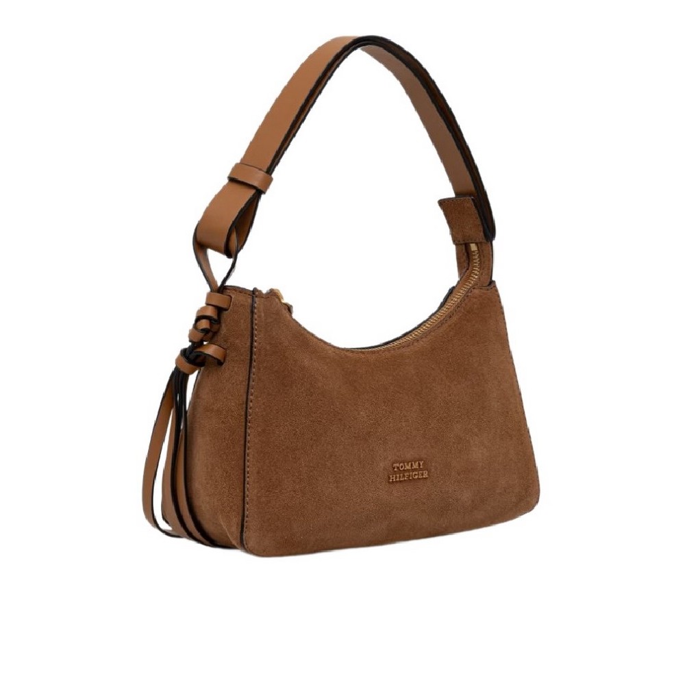TOMMY HILFIGER STATEMENT MINI SHOULD BAG SUEDE ΤΣΑΝΤΑ ΓΥΝΑΙΚΕΙΑ COGNAC