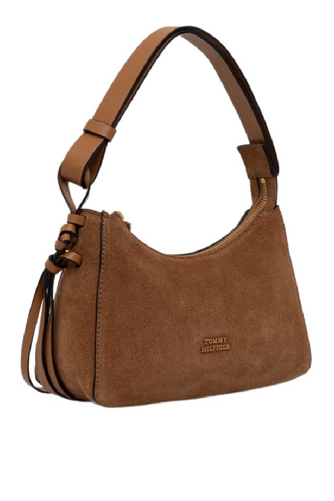 TOMMY HILFIGER STATEMENT MINI SHOULD BAG SUEDE ΤΣΑΝΤΑ ΓΥΝΑΙΚΕΙΑ COGNAC