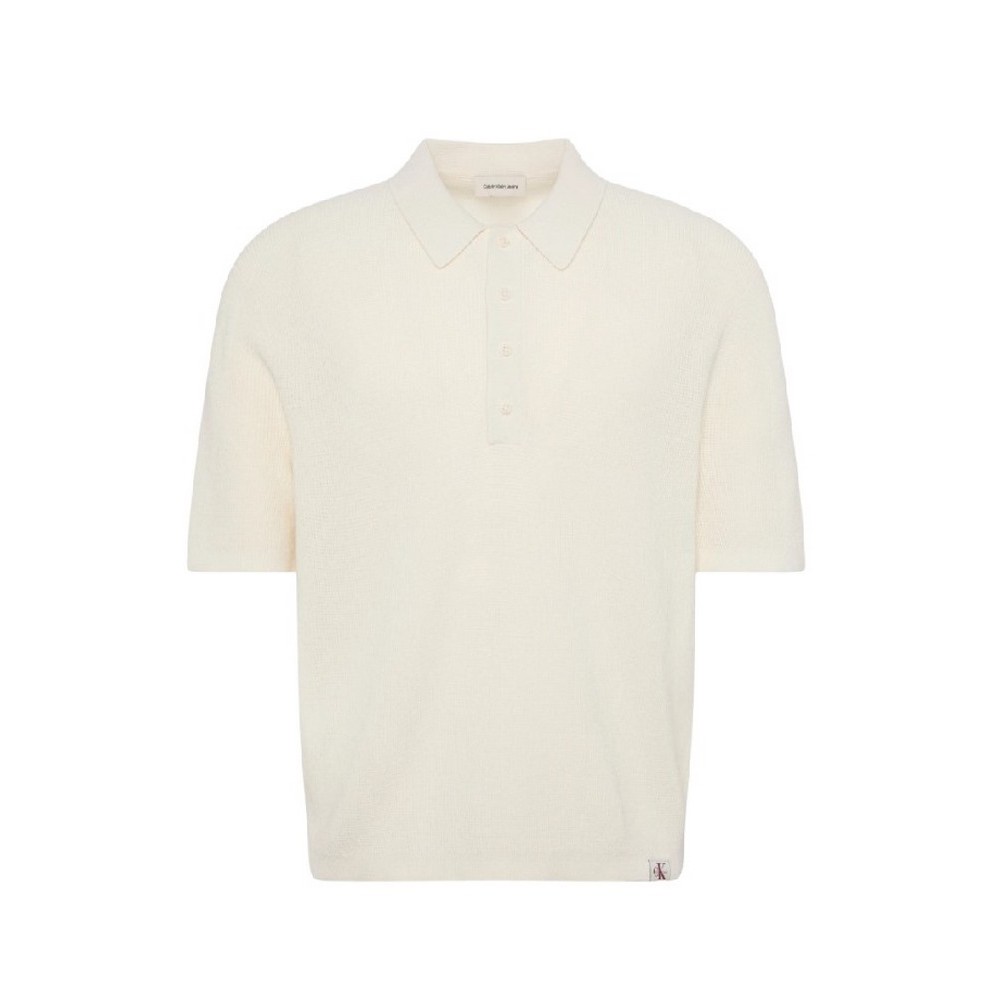 CALVIN KLEIN JEANS COTTON WAFFLE POLO COLLARSWTR ΜΠΛΟΥΖΑ ΑΝΔΡΙΚΗ OFF WHITE