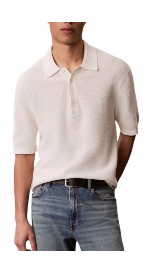 CALVIN KLEIN JEANS COTTON WAFFLE POLO COLLARSWTR ΜΠΛΟΥΖΑ ΑΝΔΡΙΚΗ OFF WHITE