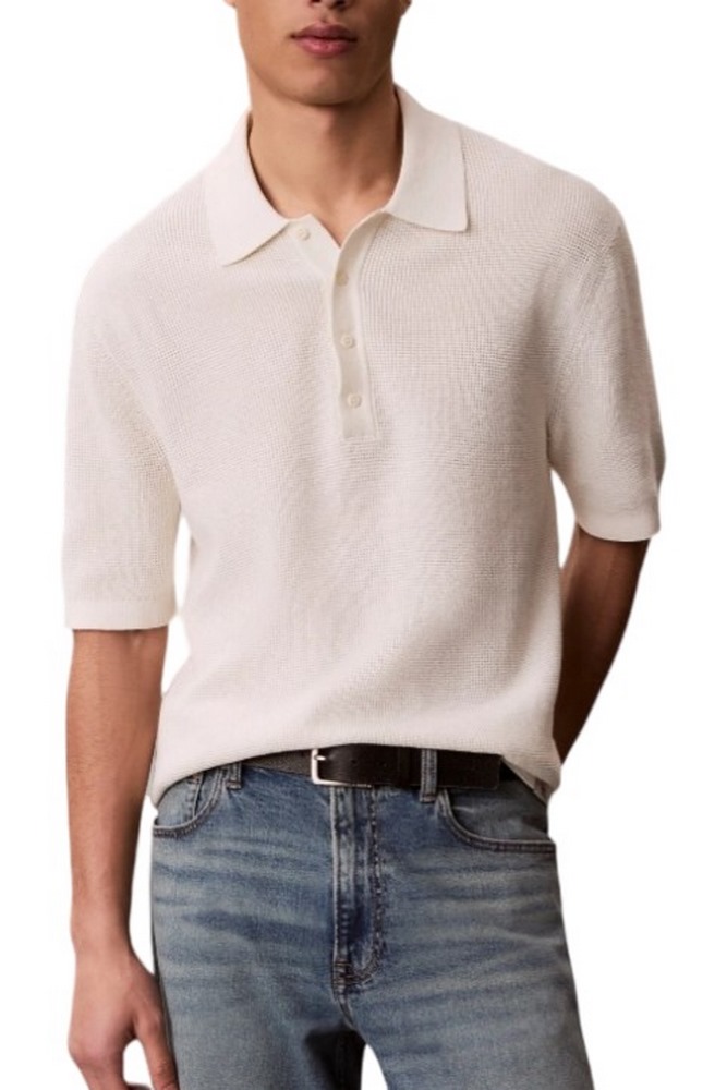 CALVIN KLEIN JEANS COTTON WAFFLE POLO COLLARSWTR ΜΠΛΟΥΖΑ ΑΝΔΡΙΚΗ OFF WHITE