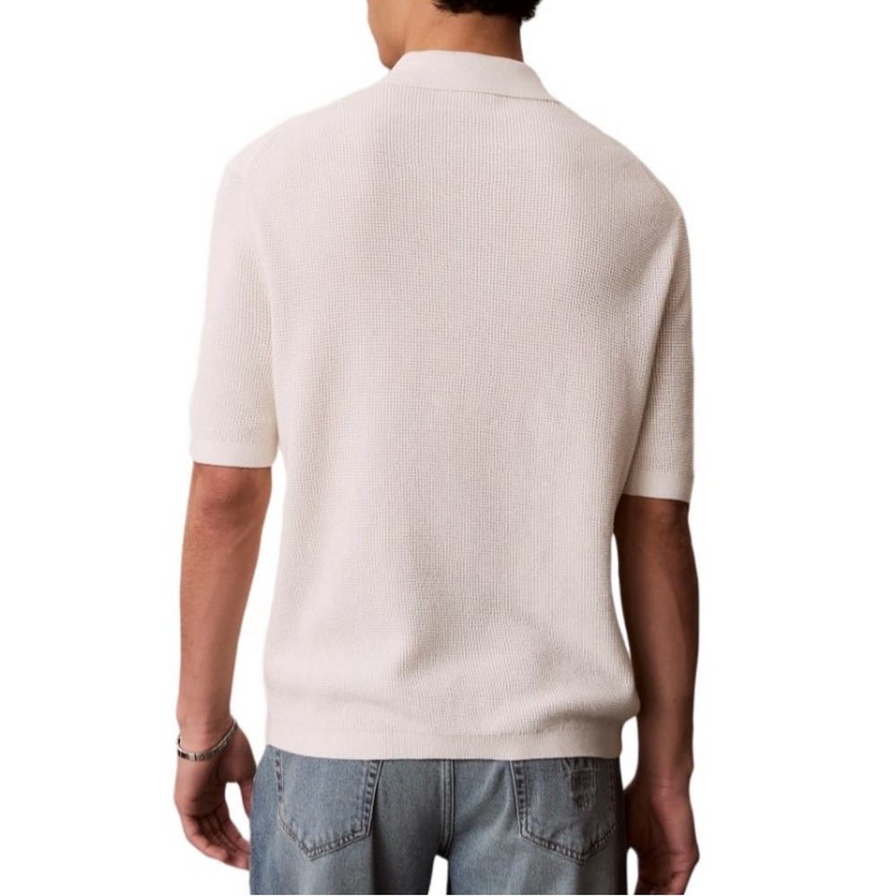 CALVIN KLEIN JEANS COTTON WAFFLE POLO COLLARSWTR ΜΠΛΟΥΖΑ ΑΝΔΡΙΚΗ OFF WHITE