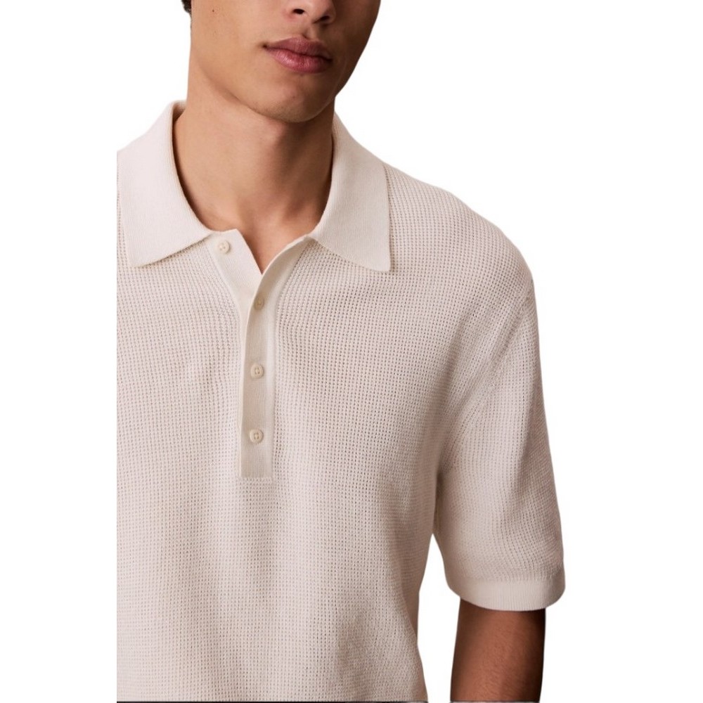 CALVIN KLEIN JEANS COTTON WAFFLE POLO COLLARSWTR ΜΠΛΟΥΖΑ ΑΝΔΡΙΚΗ OFF WHITE