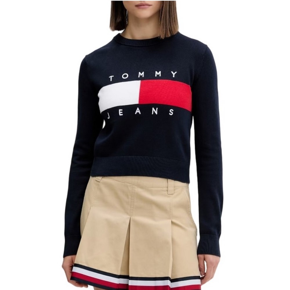 TOMMY JEANS FLAG CREW NECK SWEATER EXT ΠΛΕΚΤΗ ΜΠΛΟΥΖΑ ΓΥΝΑΙΚΕΙΑ NAVY