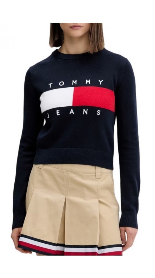 TOMMY JEANS FLAG CREW NECK SWEATER EXT ΠΛΕΚΤΗ ΜΠΛΟΥΖΑ ΓΥΝΑΙΚΕΙΑ NAVY