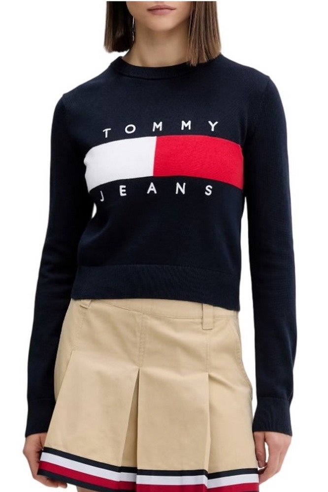 TOMMY JEANS FLAG CREW NECK SWEATER EXT ΠΛΕΚΤΗ ΜΠΛΟΥΖΑ ΓΥΝΑΙΚΕΙΑ NAVY