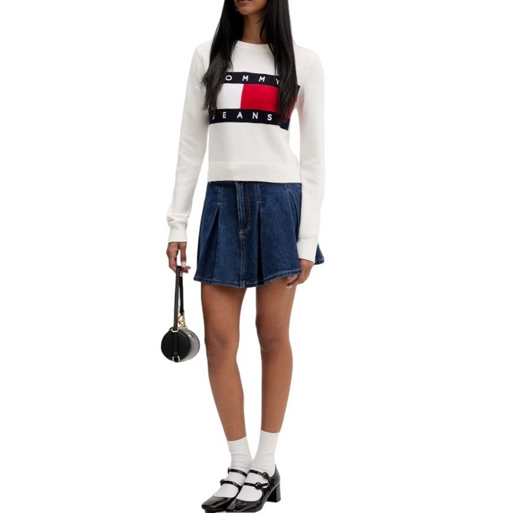 TOMMY JEANS FLAG CREW NECK SWEATER EXT ΠΛΕΚΤΗ ΜΠΛΟΥΖΑ ΓΥΝΑΙΚΕΙΑ OFF WHITE