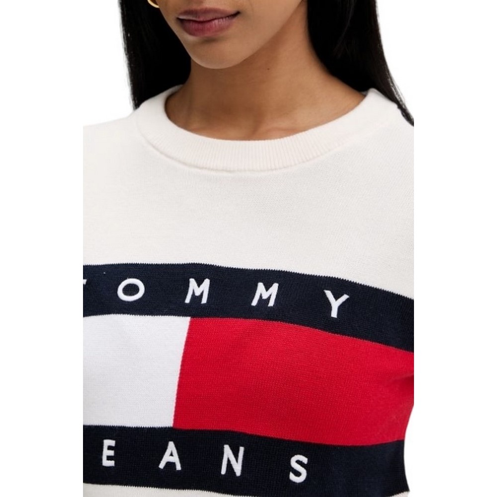 TOMMY JEANS FLAG CREW NECK SWEATER EXT ΠΛΕΚΤΗ ΜΠΛΟΥΖΑ ΓΥΝΑΙΚΕΙΑ OFF WHITE