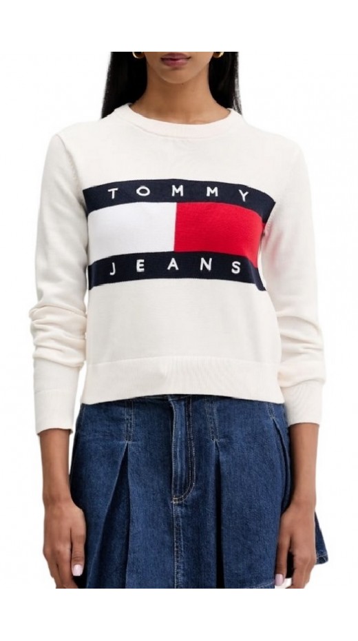 TOMMY JEANS FLAG CREW NECK SWEATER EXT ΠΛΕΚΤΗ ΜΠΛΟΥΖΑ ΓΥΝΑΙΚΕΙΑ OFF WHITE