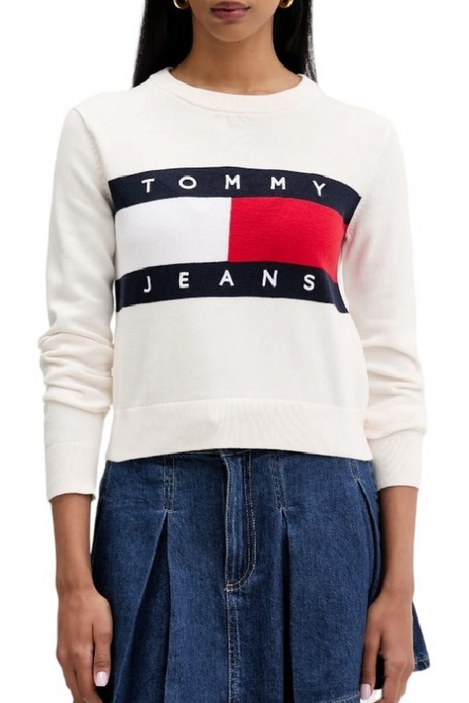 TOMMY JEANS FLAG CREW NECK SWEATER EXT ΠΛΕΚΤΗ ΜΠΛΟΥΖΑ ΓΥΝΑΙΚΕΙΑ OFF WHITE