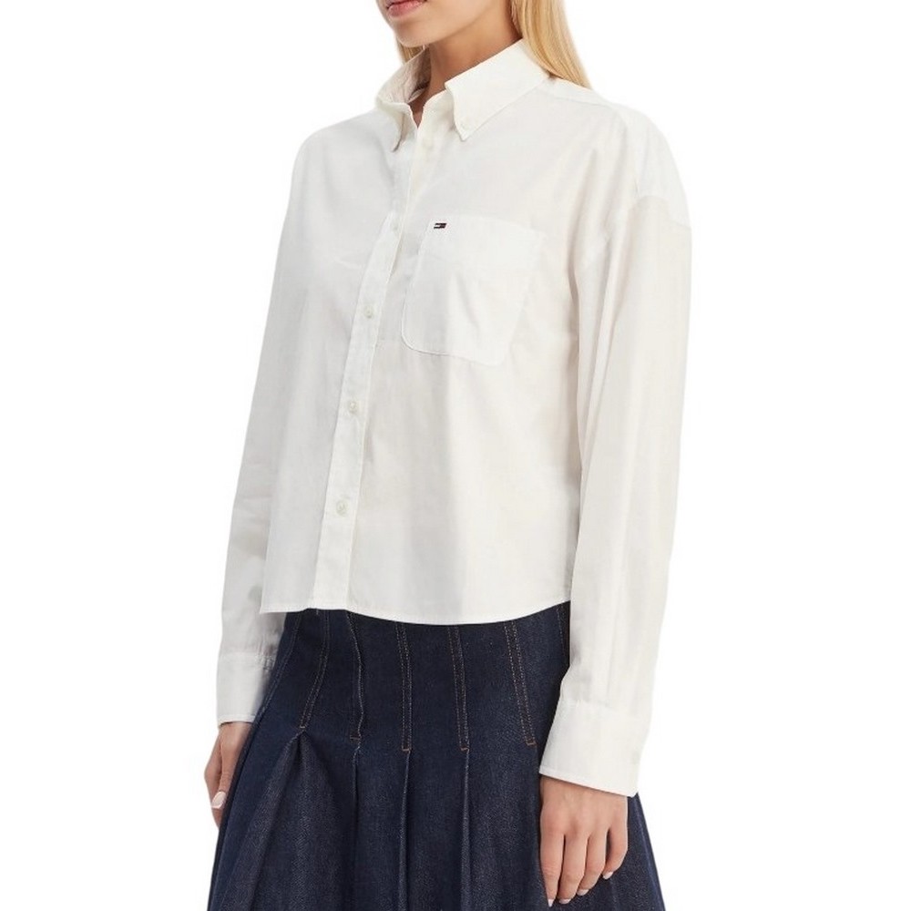 TOMMY JEANS ESSENTIAL CROP SHIRT ΠΟΥΚΑΜΙΣΟ ΓΥΝΑΙΚΕΙΟ ECRU