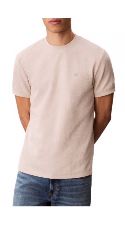 CALVIN KLEIN JEANS SLIM MICRO WAFFLE CREWNK T-SHIRT ΜΠΛΟΥΖΑ ΑΝΔΡΙΚΗ BEIGE