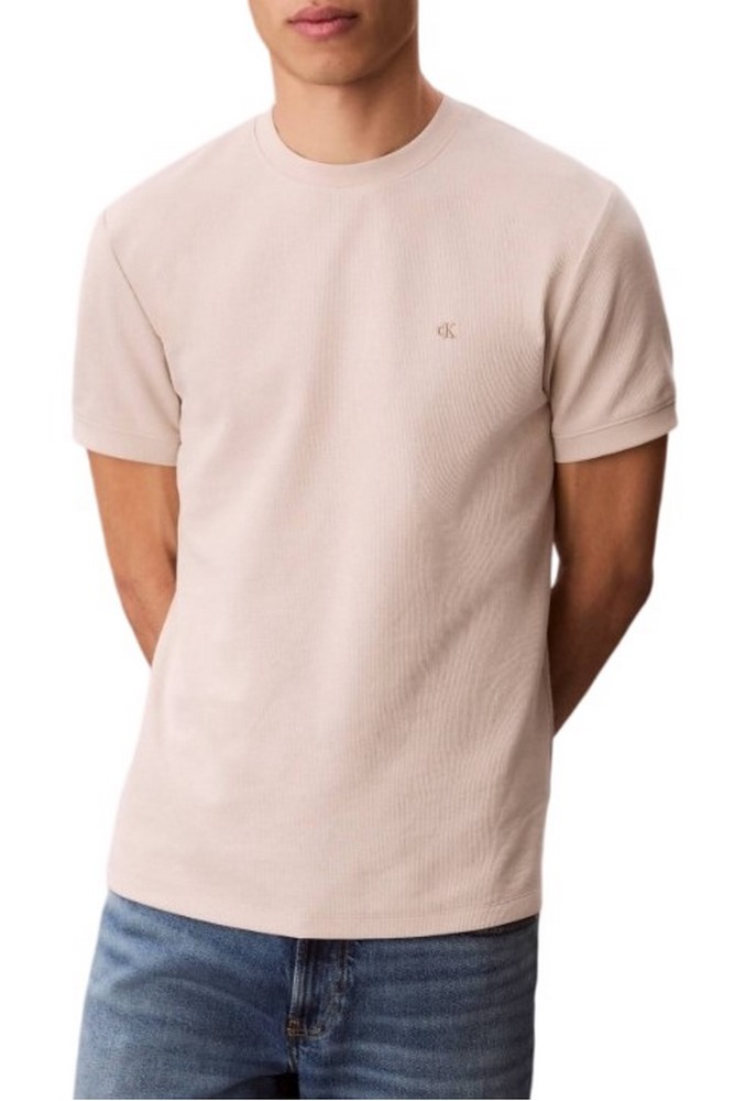 CALVIN KLEIN JEANS SLIM MICRO WAFFLE CREWNK T-SHIRT ΜΠΛΟΥΖΑ ΑΝΔΡΙΚΗ BEIGE