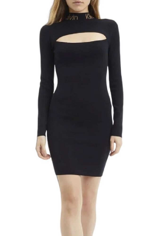 CALNIN KLEIN JEANS LOGO INTARSIA CUT OUT DRESS ΦΟΡΕΜΑ ΓΥΝΑΙΚΕΙΟ BLACK