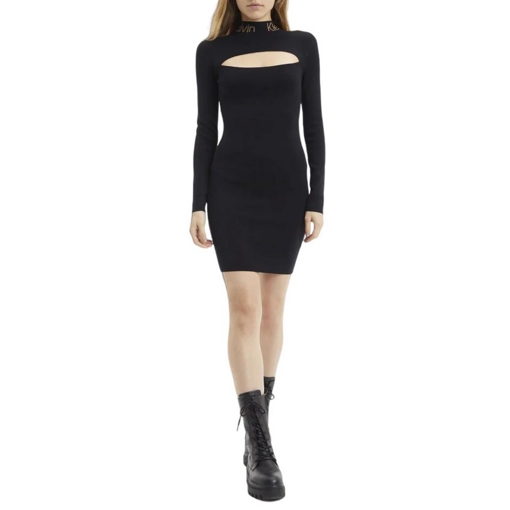 CALNIN KLEIN JEANS LOGO INTARSIA CUT OUT DRESS ΦΟΡΕΜΑ ΓΥΝΑΙΚΕΙΟ BLACK