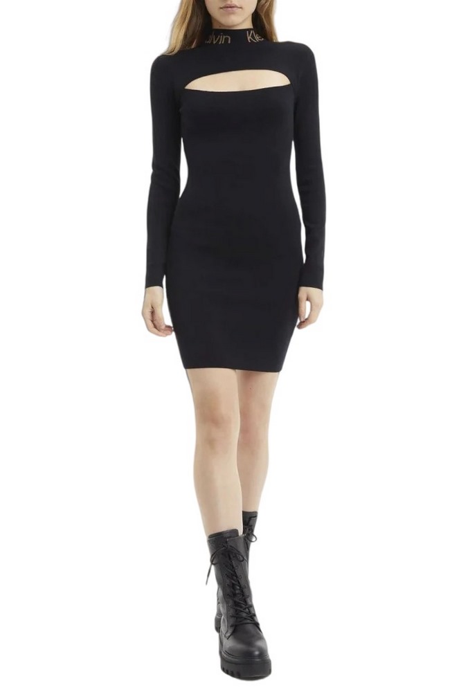 CALNIN KLEIN JEANS LOGO INTARSIA CUT OUT DRESS ΦΟΡΕΜΑ ΓΥΝΑΙΚΕΙΟ BLACK