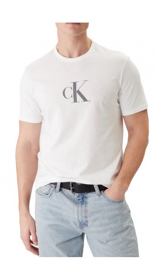 CALVIN KLEIN 30S DISTRESS MONOGRAM GRAPHIC T-SHIRT ΜΠΛΟΥΖΑ ΑΝΔΡΙΚΗ BRIGHT WHITE