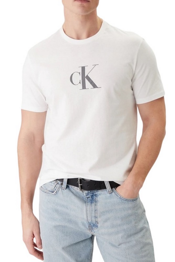 CALVIN KLEIN 30S DISTRESS MONOGRAM GRAPHIC T-SHIRT ΜΠΛΟΥΖΑ ΑΝΔΡΙΚΗ BRIGHT WHITE
