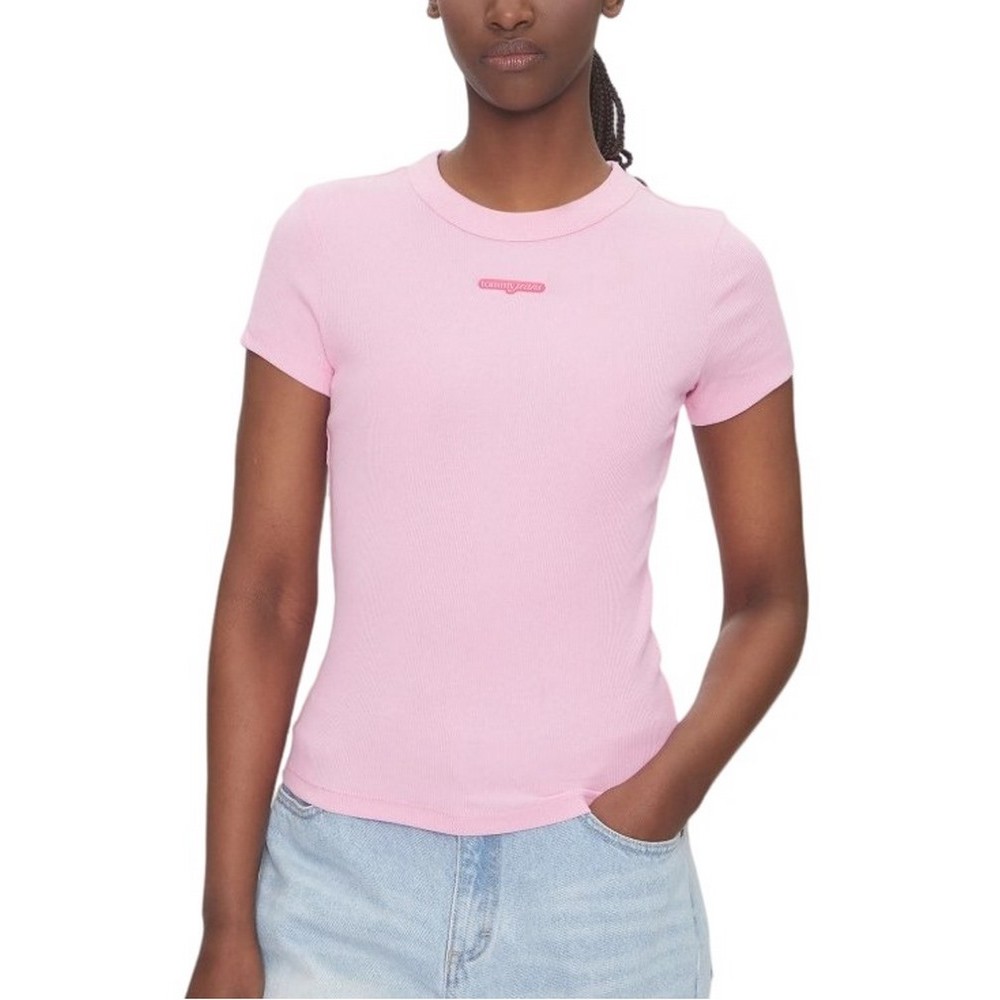 TOMMY JEANS SLIM SCRIPT LABEL SS TEE T-SHIRT ΜΠΛΟΥΖΑ ΓΥΝΑΙΚΕΙΑ PINK