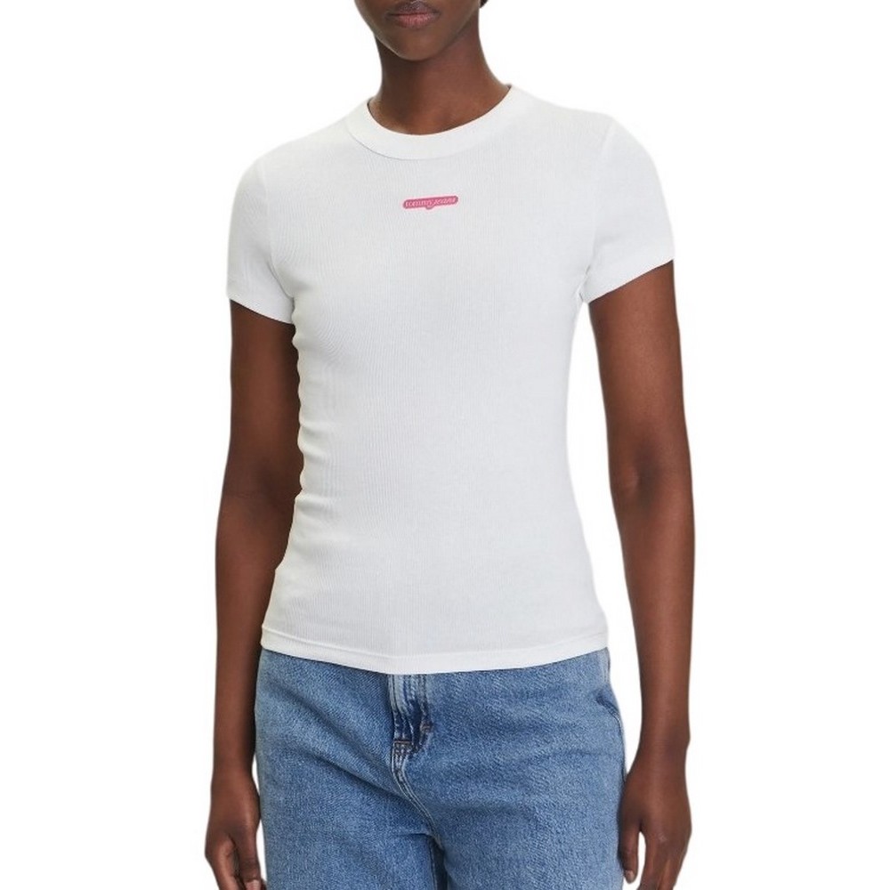 TOMMY JEANS SLIM SCRIPT LABEL SS TEE T-SHIRT ΜΠΛΟΥΖΑ ΓΥΝΑΙΚΕΙΑ OFF WHITE