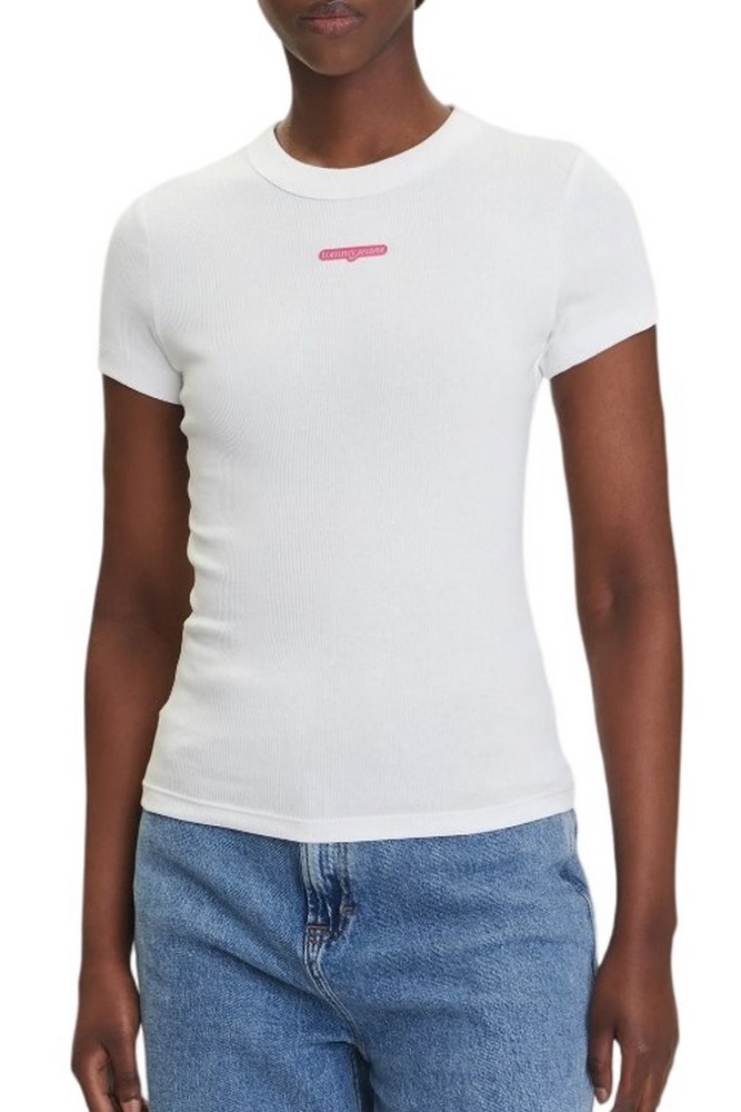 TOMMY JEANS SLIM SCRIPT LABEL SS TEE T-SHIRT ΜΠΛΟΥΖΑ ΓΥΝΑΙΚΕΙΑ OFF WHITE
