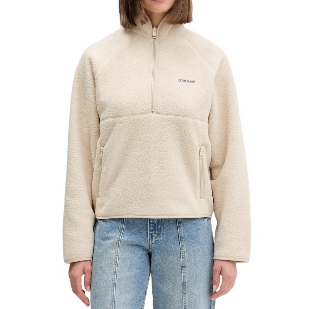 GUESS JEANS MOCK NECK SHERPA JACKET ΦΟΥΤΕΡ ΜΠΛΟΥΖΑ ΓΥΝΑΙΚΕΙΑ ECRU