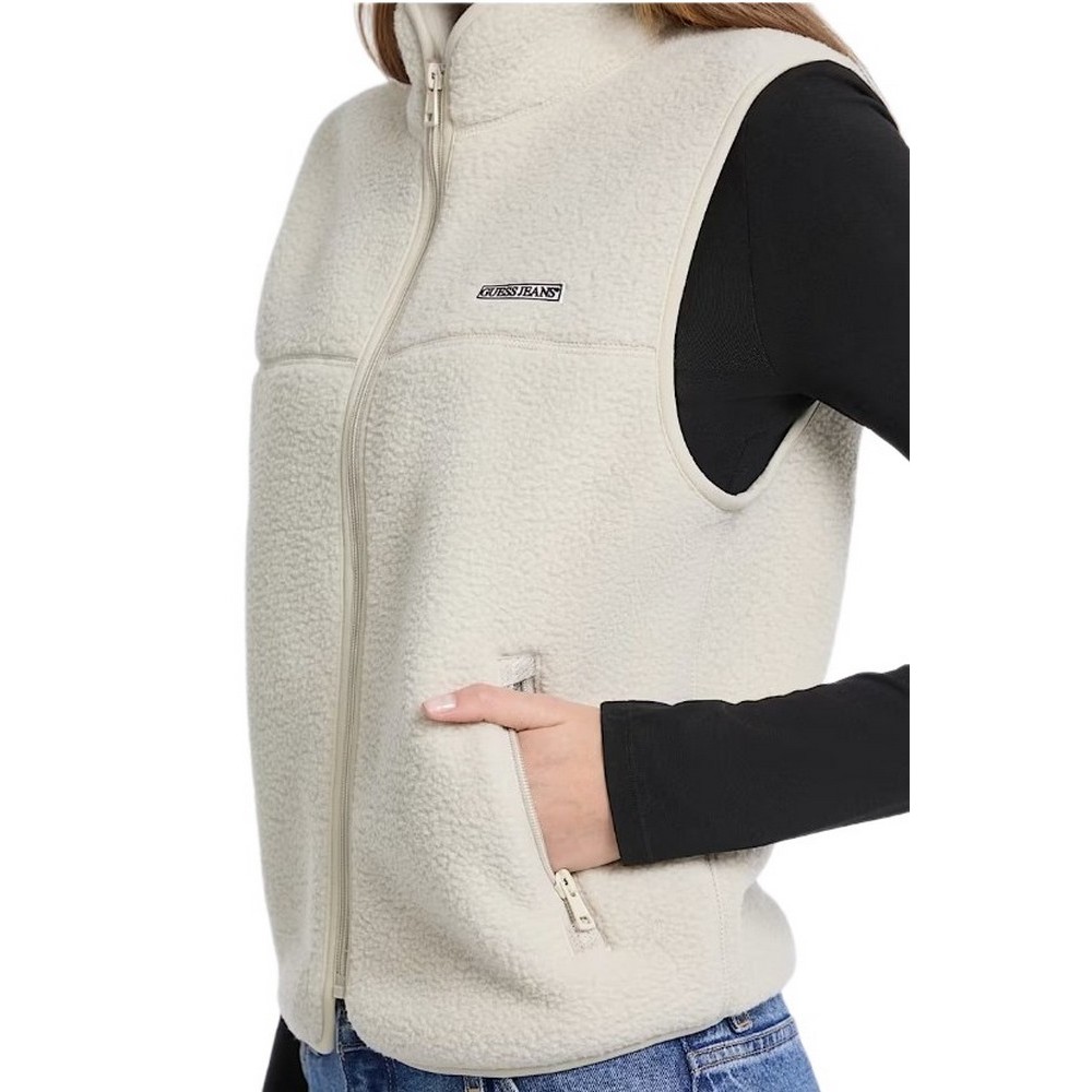 GUESS JEANS CROPPED SHERPA VEST ΓΙΛΕΚΟ ΦΟΥΤΕΡ ΓΥΝΑΙΚΕΙΟ ECRU