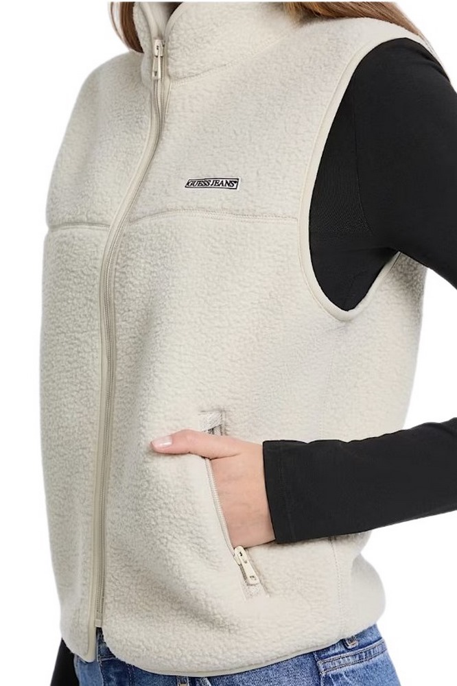 GUESS JEANS CROPPED SHERPA VEST ΓΙΛΕΚΟ ΦΟΥΤΕΡ ΓΥΝΑΙΚΕΙΟ ECRU