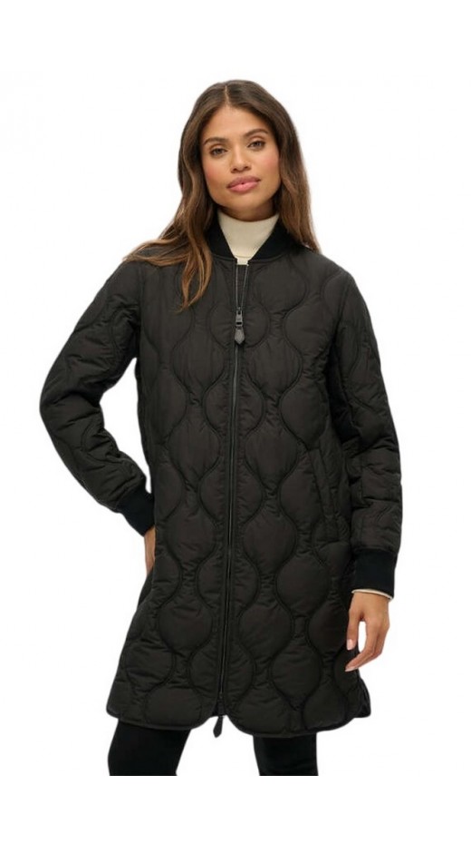 SUPERDRY D1 STUD LONG QUILTED LINER JACKET ΜΠΟΥΦΑΝ ΓΥΝΑΙΚΕΙΟ BLACK