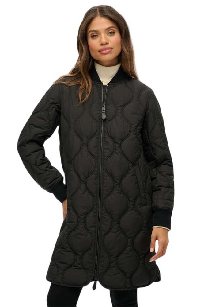 SUPERDRY D1 STUD LONG QUILTED LINER JACKET ΜΠΟΥΦΑΝ ΓΥΝΑΙΚΕΙΟ BLACK