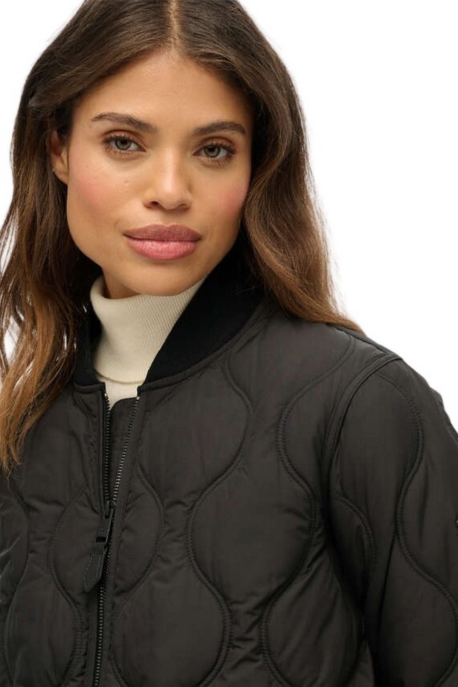 SUPERDRY D1 STUD LONG QUILTED LINER JACKET ΜΠΟΥΦΑΝ ΓΥΝΑΙΚΕΙΟ BLACK