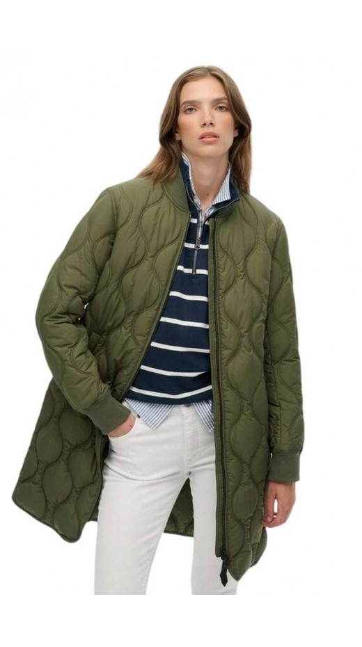 SUPERDRY D1 STUD LONG QUILTED LINER JACKET ΜΠΟΥΦΑΝ ΓΥΝΑΙΚΕΙΟ KHAKI