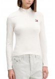 TOMMY JEANS  SLIM 1/4ZIP BADGE MCKNCK LS ΜΠΛΟΥΖΑ ΓΥΝΑΙΚΕΙΑ OFF WHITE